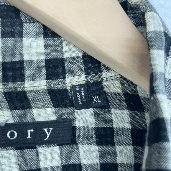 THEORY Shirt Mens XL Cotton Wool Gauze Gingham Check Button Up Double Face Black - Picture 11 of 16